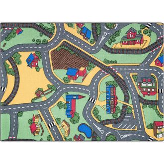 RugsX Rugsx - rebel roads carpet Playtime 95 Small town, non-slip for children - grey / green multicolour 95x200 cm