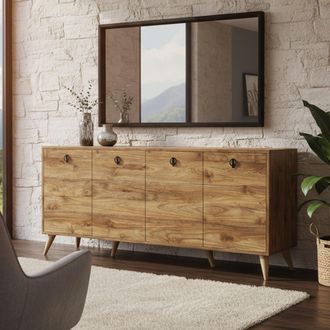 Dmora Alacena Ernie, Aparador 2 Estantes, Puerta Abatible, 4 Puertas, 180x45x80h Cm Nogal Marr&oacute;n