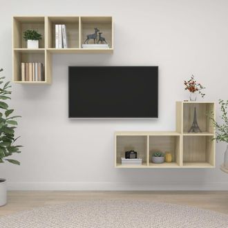 Berkfield Home Wall-mounted TV Cabinets 4 pcs Sonoma Oak Engineered Wood in Brown