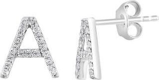 Effy Sterling Silver Diamond A Initial Stud Earrings at Nordstrom Rack