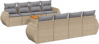 vidaXL Set De Sof&aacute;s De Jard&iacute;n 9 Pzas Con Cojines Rat&aacute;n Sint&eacute;tico Beige Vidaxl