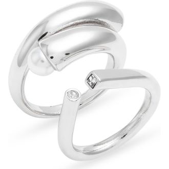 Open Edit Set of 2 Rings in White- Silver at Nordstrom, Size Medium