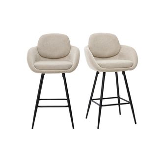 Miliboo Taburetes De Bar De Tejido Chenilla Beige Y Metal Negro H68.5 Cm (lote De 2) Slake