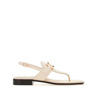Ferragamo Flat Sandals, female, White, 5 1/2 UK, Gancini-Buckle Leather Sandals
