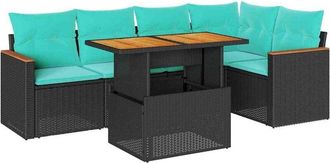 vidaXL Set De Sof&aacute;s De Jard&iacute;n 6 Piezas Y Cojines Rat&aacute;n Sint&eacute;tico Negro Vidaxl