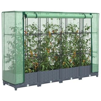 Berkfield Home Raised Bed with Greenhouse Cover Rattan Look 160x40x123 cm in Black | Size: 160 x 40 x 123 cm