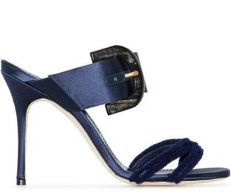 Manolo Blahnik Navy Guey Open Toe Mules Size 40.5