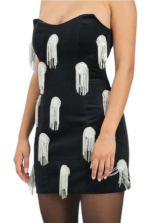 Od&igrave; Od&igrave; Black Velvet Mini Dress With Bustier Neckline And Crystal Fringe