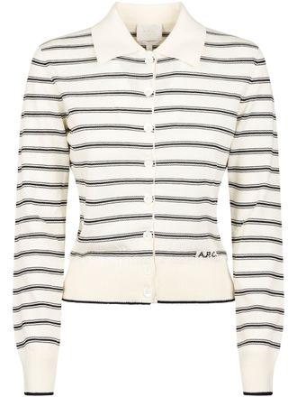 A.P.C. Button-Up Sweater with Classic Stripes and Embroidered Logo