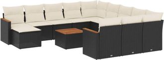 vidaXL Set De Sof&aacute;s De Jard&iacute;n Y Cojines 13 Pzas Rat&aacute;n Sint&eacute;tico Negro Vidaxl