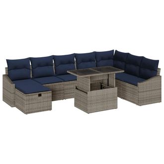 vidaXL Conjunto De Sof&aacute; De Jard&iacute;n Con Coj&iacute;n 9 Pcs Gris Rat&aacute;n Sint&eacute;tico Vidaxl