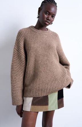 Topshop Balloon Sleeve Crewneck Sweater in Brown at Nordstrom Rack, Size Small