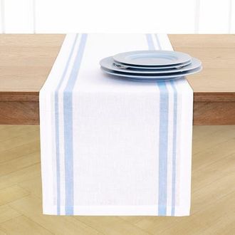 Solino Home Linen Table Runner for Dining Table, Holiday and Everyday Table Decor - French Stripe in Dusty Blue And White at Nordstrom, Size X-Large