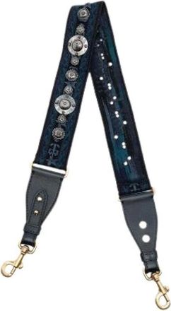 Dior Pre-owned Accessories, female, Blue, Size: ONE SIZE Pre-owned Studded Canvas Shoulder Strap
