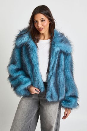 Boohoo Womens Premium Collard Faux Fur Coat - Blue - Size 16 UK