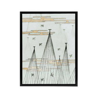 Artery8 Skyscape With Birds Flying Framed Canvas Wall Art Print Shin Bijutsukai in Blue | Size: W24 x H32