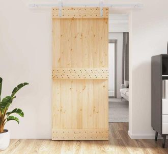 vidaXL Puerta Corredera Con Herrajes Madera Maciza De Pino 90x210 Cm Vidaxl