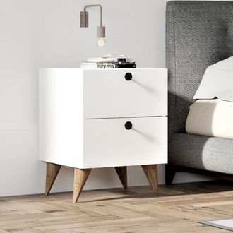 Dmora Comodino Cerveno, 2 Cassetti, Apertura Scorrevole, Chiusura Scorreveol, 40x42x55h Cm Bianco