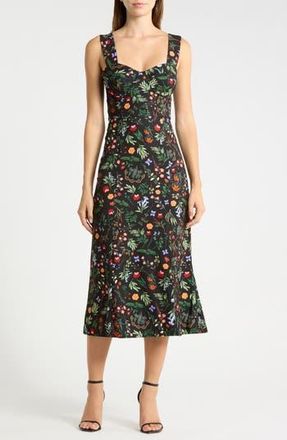 Hutch Floral Bustier Midi Dress in Black Mirror Floral at Nordstrom Rack, Size 14