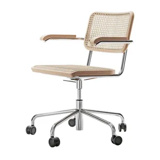 Thonet S 64 VDR Drehsessel, Chrom / Buche natur (TP17) / Rohrgeflecht mit Kunststoffst&uuml;tzgewebe