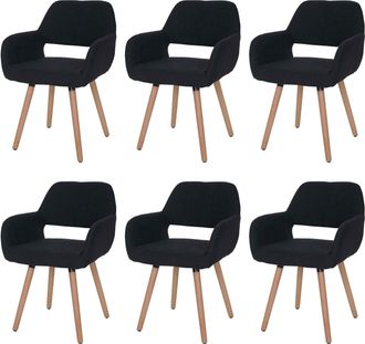 Hhg Hhg - Juego De 6 Sillas De Comedor 429 Ii, Silla De Cocina, Dise&ntilde;o Retro A&ntilde;os 50, Textil, Negro-gris, Patas Claras