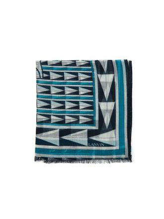 Lanvin Wool Geometric Scarf - Blue
