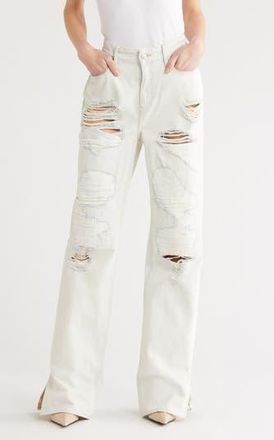 Good American The Khlo Distressed Straight Leg Jeans in Indigo1016 at Nordstrom Rack, Size 15