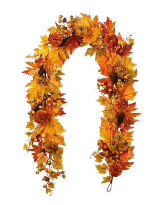 Glitzhome Handmade 6Ft Fall Velvet Pumpkin, Pinecone & Berry Garland