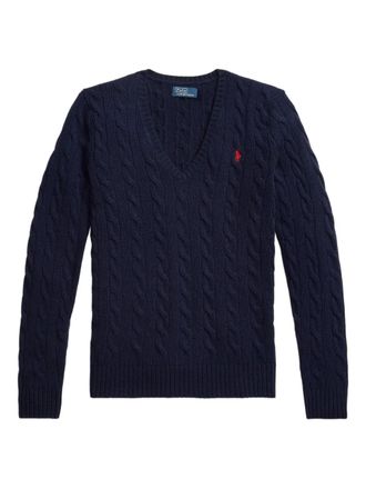 Polo Ralph Lauren cable-knit V-neck sweater - women - Cashmere/Wool - S - Blue