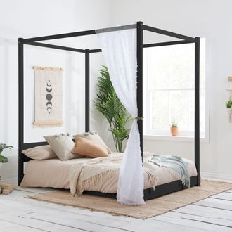 Birlea Four Poster Bed Frame Solid Wood 4 Poster Canopy Darwin in Black | Size: King