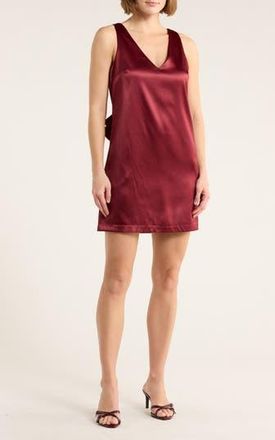 Wayf Bow Satin Minidress in Burgundy at Nordstrom Rack, Size X-Large