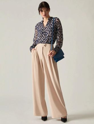 James Lakeland Womens Cream Wide Leg Suit Trousers - Tan - Size: 14/14