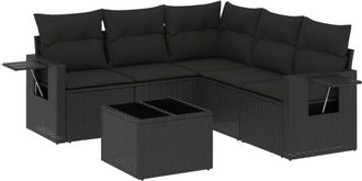 vidaXL Set De Sof&aacute;s De Jard&iacute;n 6 Piezas Y Cojines Rat&aacute;n Sint&eacute;tico Negro Vidaxl