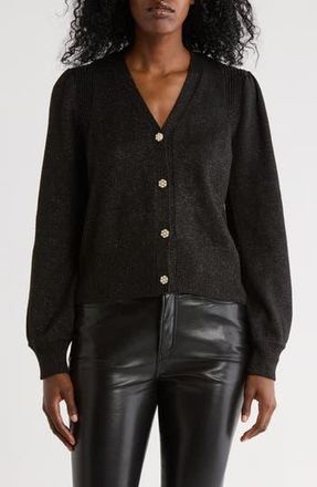 Joseph A Faux Pearl Button Cardigan in Black Lurex at Nordstrom Rack, Size X-Large