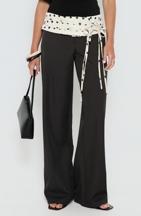Princess Polly Seneca Wrap Waist Polka Dot Pants in Charcoal Polka Dot at Nordstrom, Size 12