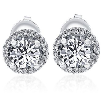 Pompeii3 1/2 Ct Halo Diamond Studs With Screw Backs White Gold Lab Grown