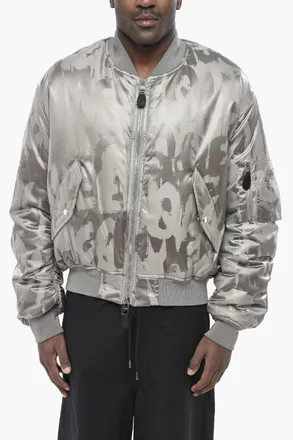 Alexander McQueen Padded Bomber With Logo Print and Sleeve Pocket Alexander McQueen