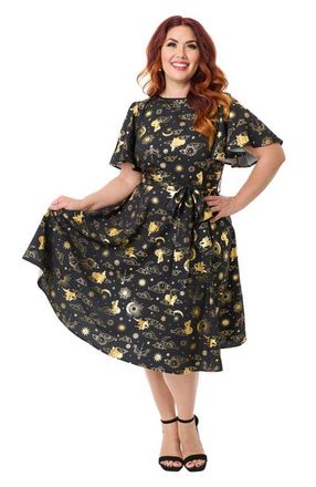 Unique Vintage Plus Size 1930s Swing Dress in Black Gold Princess at Nordstrom, Size 2X