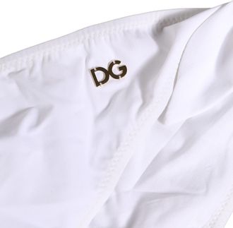 Dolce & Gabbana Womens White Nylon Dg Logo Plaque Bikini Bottom Swimwear Elastane Clothing