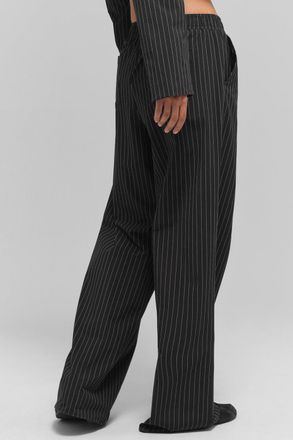 Alo | Pinstripe Daylight Boxer Pants (Long) in Black/Titanium, Size: Medium