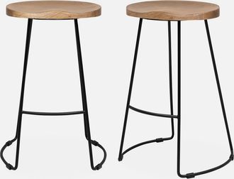 Sweeek Sweeek - Taburete De Bar De Madera Y Acero, Set De 2, Jaya, Natural, 44x36x65 Cm