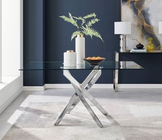 Furniturebox Leonardo 150cm 6-Seater Glass & Chrome Metal Starburst Dining Table in Silver