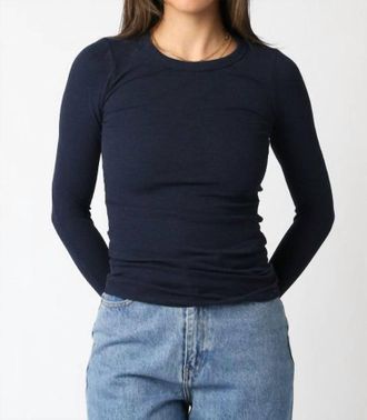 Olivaceous Cassie Long Sleeve Ribbed Top In Navy