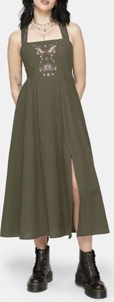 Disturbia Siora Folklore Embroidered Midi Dress in Green at Nordstrom, Size 10