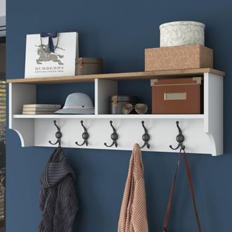 Dmora Colgador Magherno, 5 Ganchos, Montaje En Pared, Estructura Marr&oacute;n, 37h Cm Blanco