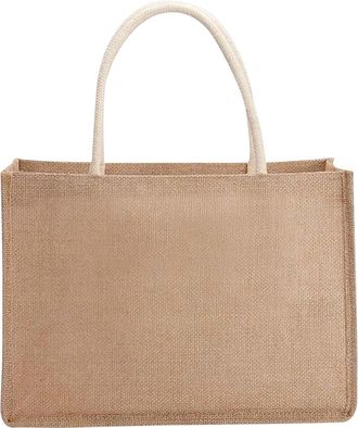 Generic Reusable Tote Bags Jute Beach Shopping Handbag Universal Gift Bags with Handle for Crafts Birthday Parties (L 38 * 27 * 16)