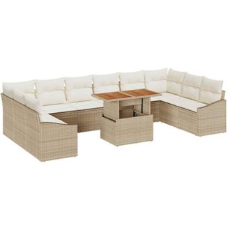 vidaXL Conjunto De Sof&aacute; De Jard&iacute;n 11 Pcs Beige Polirat&aacute;n
