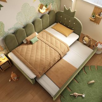 Matteo Green Velvet Crown-Shaped Daybed with Pull-Out Trundle - 3FT Single