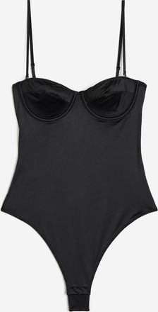 H&M Balconette-Tangabody aus Satin - Schwarz