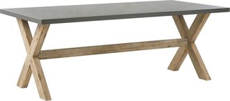 Beliani Mesa De Comedor Para Jard&iacute;n Gris Tablero De Cemento Reforzado Con Patas De Madera De Acacia Para 8 Personas 200 X 100 Cm Olbia